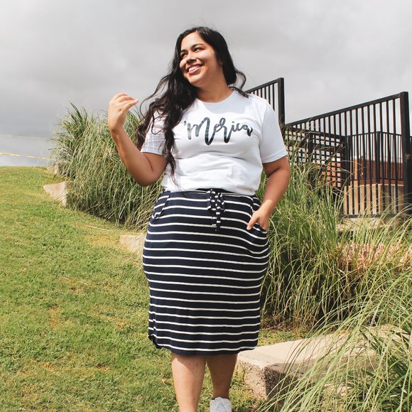 Striped Stretchy Midi Skirt - Picture 5 of 7